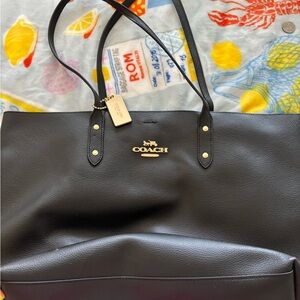 Coach Black Leather Tote with Gold Hardware